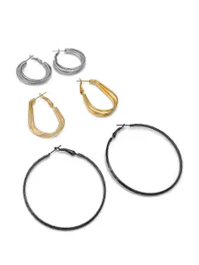 aadita Set Of 3 Gold-Plated Geometric Hoop Earrings