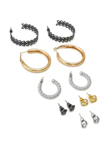 aadita Set Of 6 Gold-Plated Geometric Studs Earrings