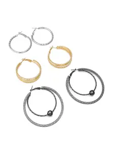 aadita Set Of 3 Gold-Plated Geometric Hoop Earrings