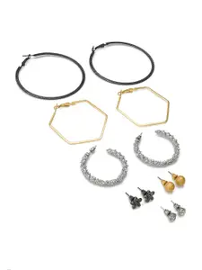 aadita Set Of 6 Gold-Plated Geometric Hoop Earrings