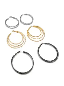 aadita Set Of 3 Gold & Silver-Plated Circular Hoop Earrings