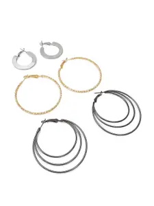 aadita Set Of 3 Gold & Silver-Plated Circular Hoop Earrings