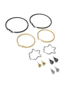 aadita Set Of 6 Silver & Gold-Plated Geometric Hoop and Studs Earrings