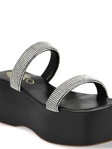 Shoetopia Girls Embellished Square Toe Wedge Sandals With Open Back