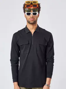 Maniac Men Polo Neck Full Sleeve Half Zip Cotton Oversized T-shirt