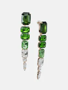 Kazo Gold-Plated Stone Studded Contemporary Drop Earrings