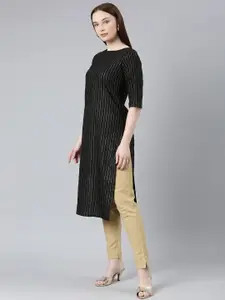 HRITIKA Cotton Striped Boat Neck Kurta