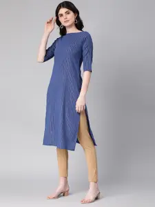 HRITIKA Cotton Striped Boat Neck Kurta