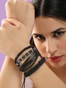 SOHI Women Set of 4 Leather Wraparound Bracelet
