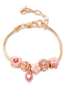 Peora Women Cubic Zirconia Rose Gold-Plated Charm Bracelet