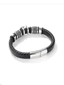 Peora Men Silver-Plated Leather Wraparound Bracelet