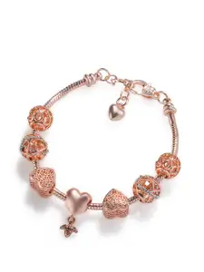 Peora Women Rose Gold Cubic Zirconia Rose Gold-Plated Charm Bracelet