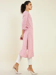 Soch Ethnic Motifs Printed Thread Work V-Neck Straight Kurta