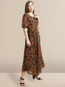 Fabflee Floral Printed Georgette Maxi Dress