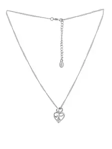 Estele Rhodium Plated CZ Heart-Shaped Pendant Necklace Set