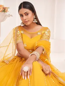 FABPIXEL Embroidered Thread Work Semi-Stitched Lehenga & Unstitched Blouse With Dupatta