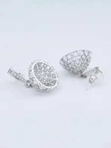 Kushal's Fashion Jewellery Rhodium-Embellished Bridal Dome Shaped Zircon Jhumkas Earrings