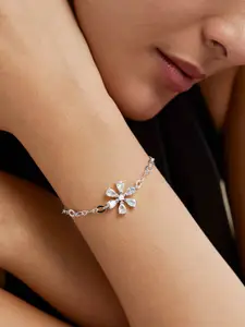 MINUTIAE Women Silver-Toned & White Brass Crystals Silver-Plated Link Bracelet