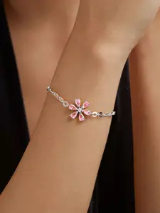 MINUTIAE Silver-Plated Crystals Floral Link Bracelet