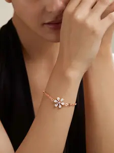 MINUTIAE Rose Gold-Plated Crystals Floral Link Bracelet