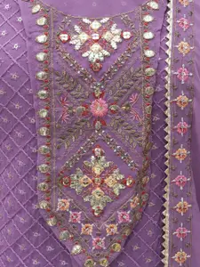 ODETTE Ethnic Motifs Embroidered Sequinned Detail Semi-Stitched Dress Material