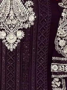 ODETTE Ethnic Motifs Embroidered Sequinned Detail Semi-Stitched Dress Material