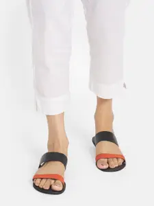 Fabindia Striped Leather Open Toe Flats