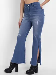 BROADSTAR Women Blue Bootcut High-Rise Mildly Distressed Heavy Fade Stretchable Jeans