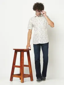 Crimsoune Club Floral Printed Cotton Linen Slim Fit Casual Shirt