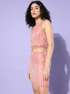 Sera Women Sequin Embroidered Top With Skirt Co-Ords