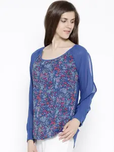 Sera Blue Floral Print Top