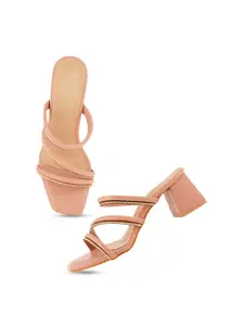 SCENTRA Embellished Open Toe Block Heels