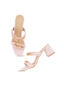 SCENTRA Embellished Open Toe Block Heels