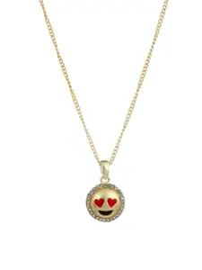 Estele Gold-Plated Stone-Studded Heart Eyes Emoji Charm Pendant With Chain