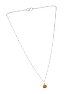 Estele Rhodium-Plated Stone-Studded Alloy Pendant With Chain