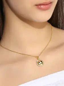 Estele Gold-Plated Stone-Studded & Circular-Charm Pendant With Chain