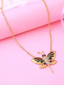Estele  Gold-Plated Stone-Studded & Butterfly-Charm Pendant With Chain