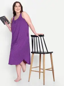 BLAZON Plus Size Polka Dots Printed Pure Cotton Nightdress