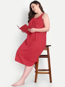 BLAZON Plus Size Polka Dots Printed Pure Cotton Nightdress