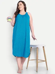 BLAZON Plus Size Polka Dots Printed Pure Cotton Nightdress
