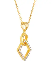 GIVA Gold-Plated CZ-Studded Cubic Circle Pendant With Chain