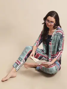 Claura 3 Pieces Ethnic Motifs Printed Night Suit