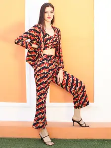 Sera Geometric Printed Asymmetric Crop Open Front Shrug