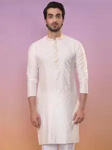 KISAH Woven Design Mandarin Collar Silk Cotton Kurta