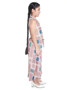 Peppermint Girls Spread Collar Floral Printed Cotton Fit And Flare Dress With Belt