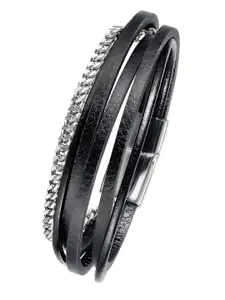 Peora Men Leather Silver-Plated Multistrand Bracelet