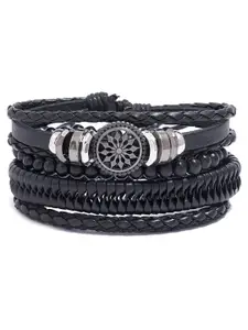 Peora Men Set Of 4 Leather Silver-Plated Multistrand Bracelet