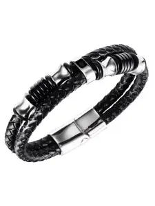 Peora Men Leather Silver-Plated Multistrand Bracelet