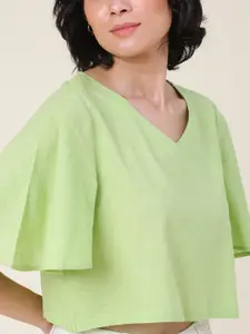 Fabindia V-Neck Flared Sleeve Cotton Crop Top