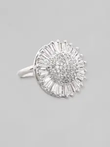 Rubans Silver-Plated AD Studded Adjustable Finger Ring